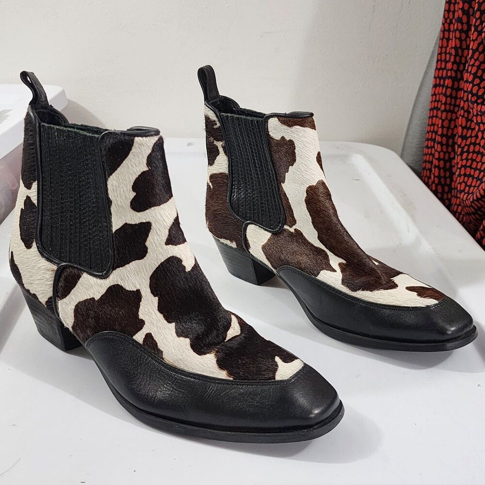 Dingo Cow Print Chelsea Boots Heel Womens 7.5 Hair On Hide Leather Western Ankle